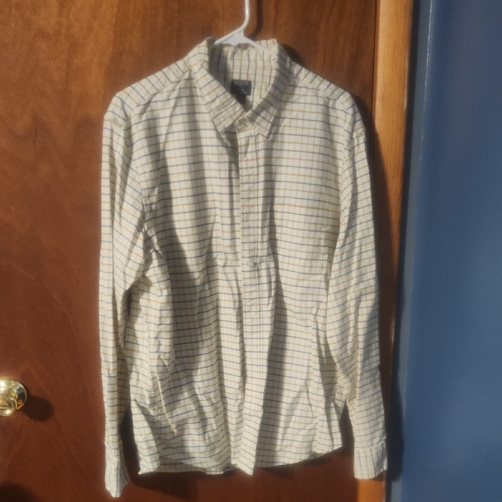 J. Crew Men's Cream and Black Checkered Shirt Jacket